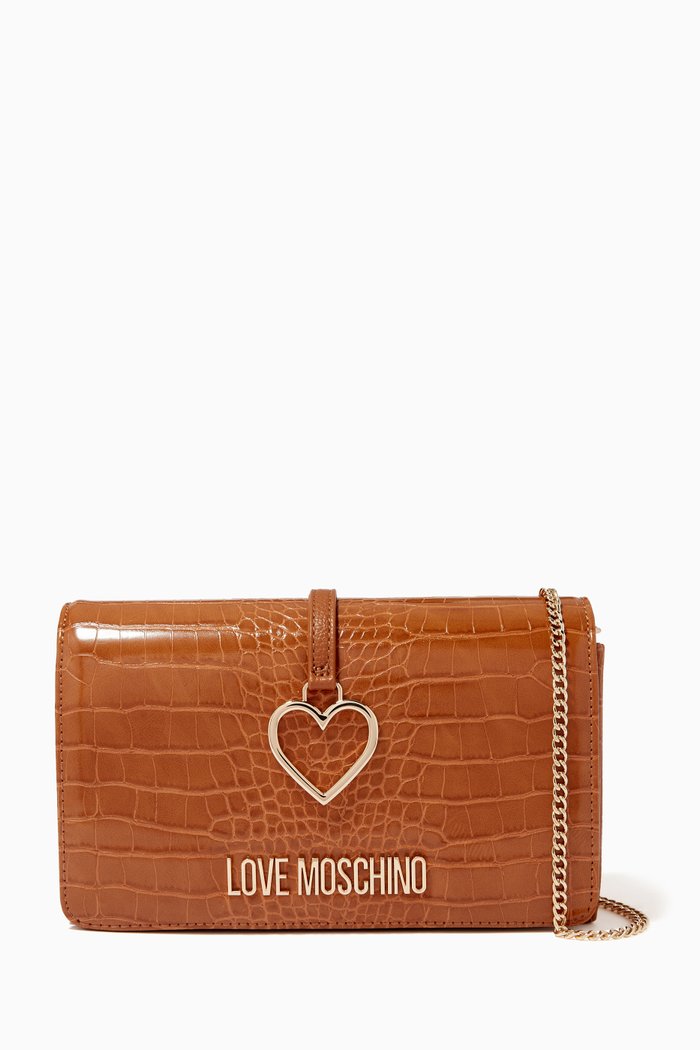 

Logo Heart Crossbody Bag in Faux Leather, Brown