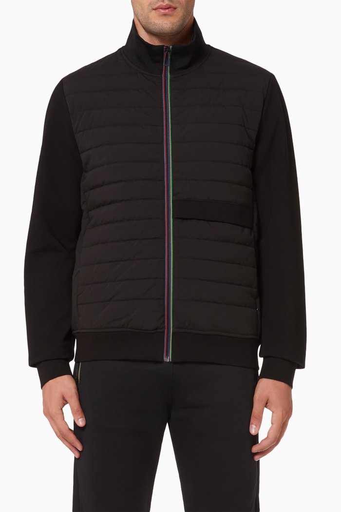 

Sports Stripe Zip Quilted Jacket in Recycled Polyester, Black