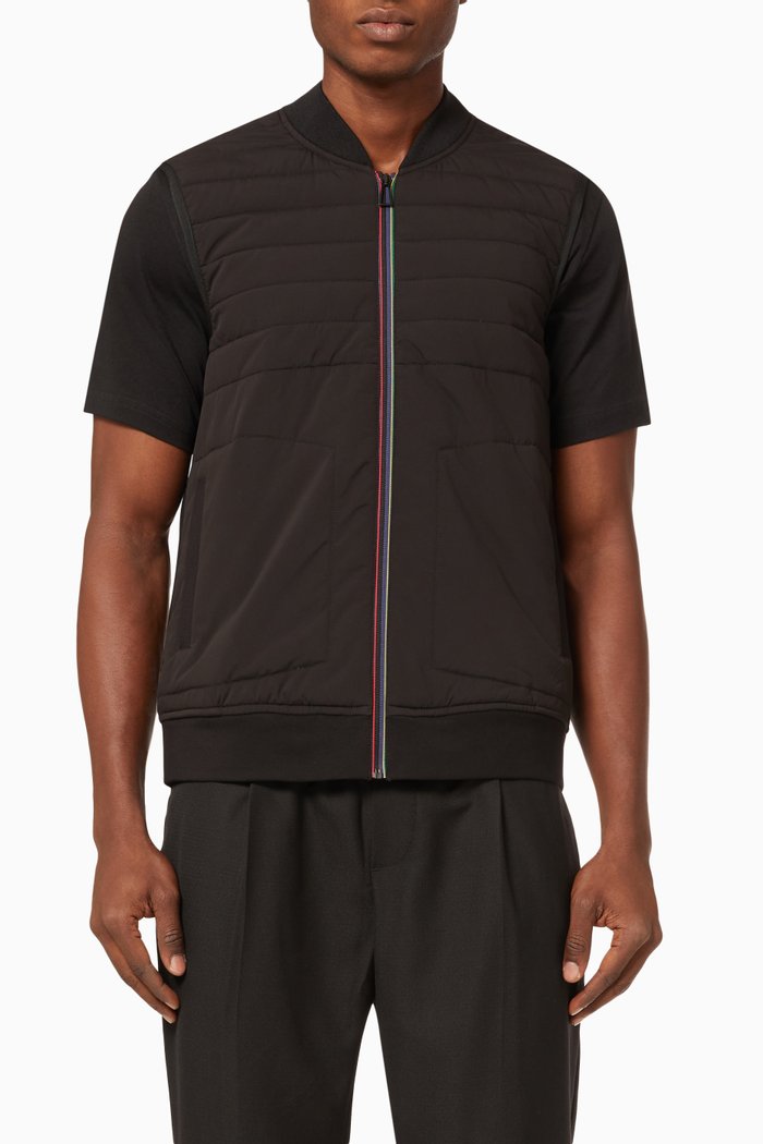 

Sports Stripe Zip Gilet in Recycled Polyester, Black
