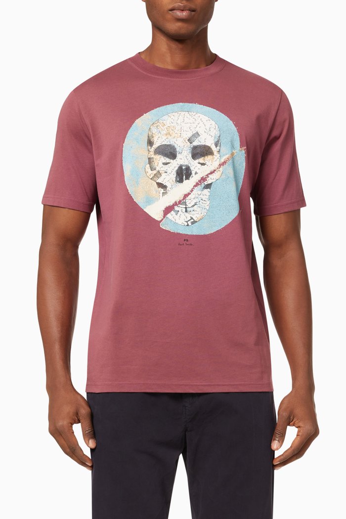 

Ripped Skull T-shirt in Organic Cotton Jersey, Burgundy
