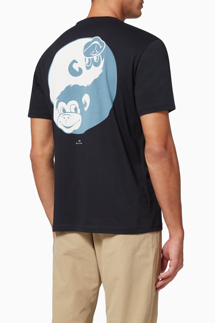 

Yin Yang Monkey Print T-shirt in Organic Cotton Jersey, Blue