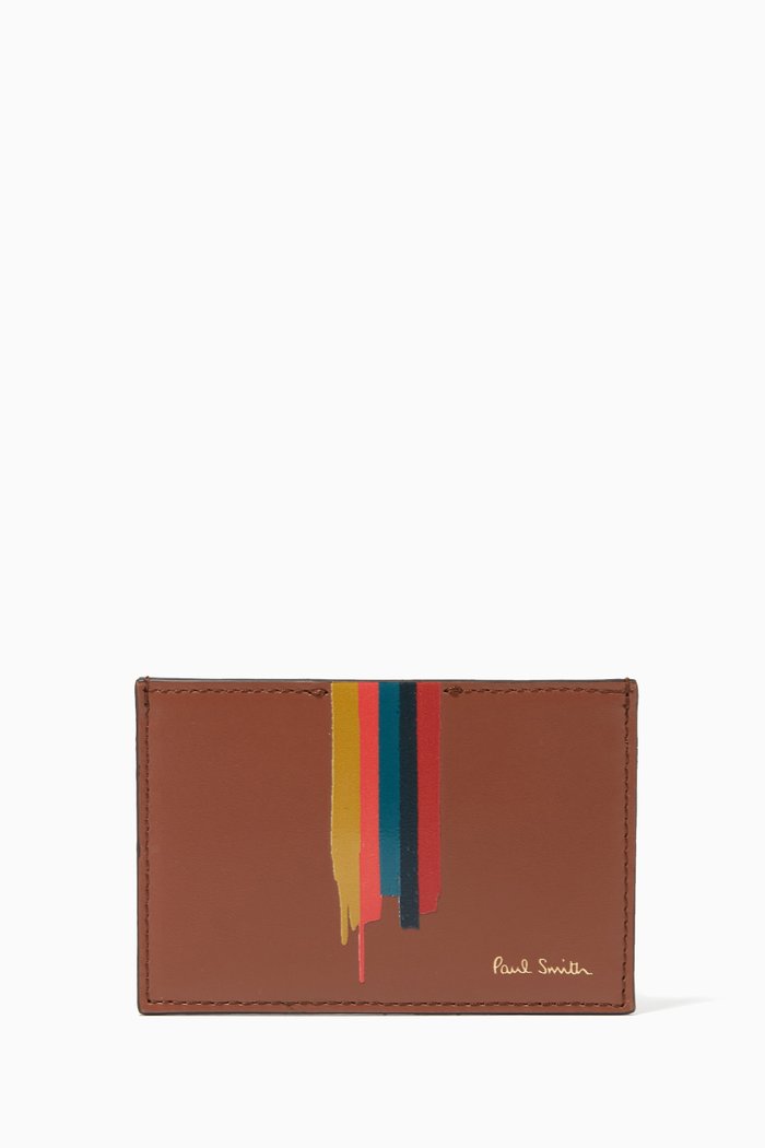 

Painted Stripe Credit Card Holder in Leather, Brown