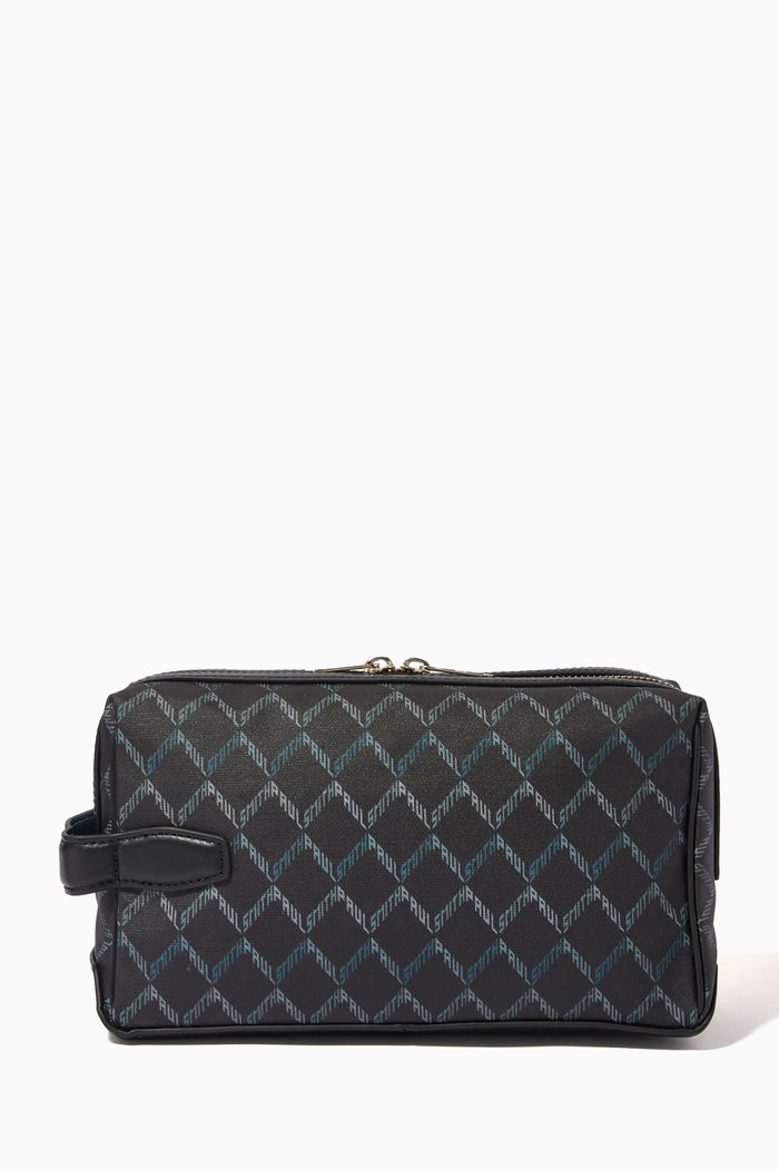 

Geo Monogram Wash Bag in Leather & PVC, Grey