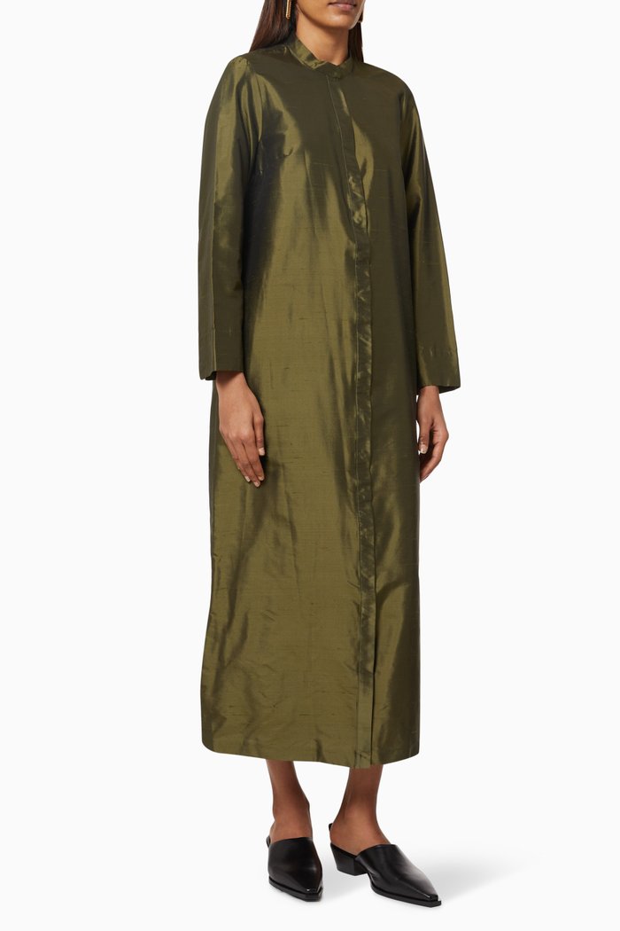 Elia Kaftan Dress in Silk Shantung, Brown