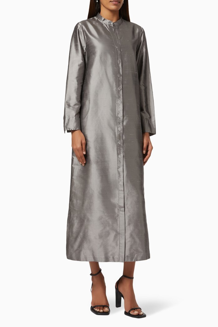 

Elia Kaftan Dress in Silk Shantung, Grey