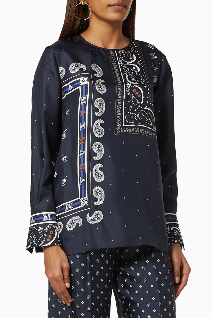 

Tuono Blouse in Silk Twill, Blue