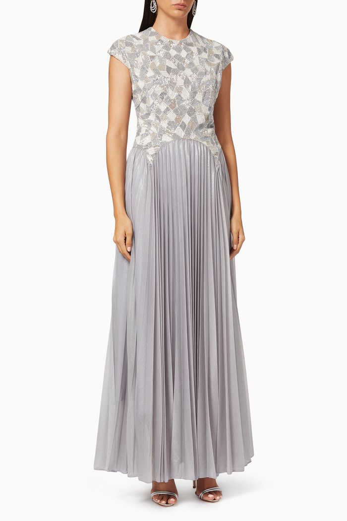 

Embellished Maxi Dress in Chiffon, Grey