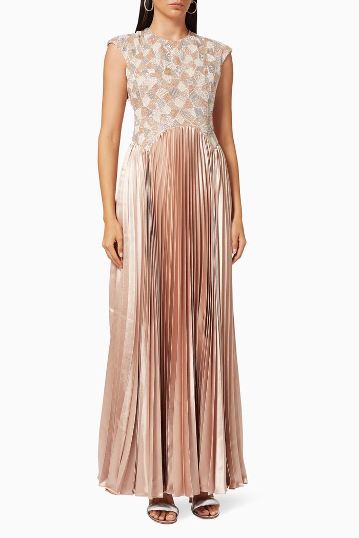 

Embellished Maxi Dress in Satin, Rose gold