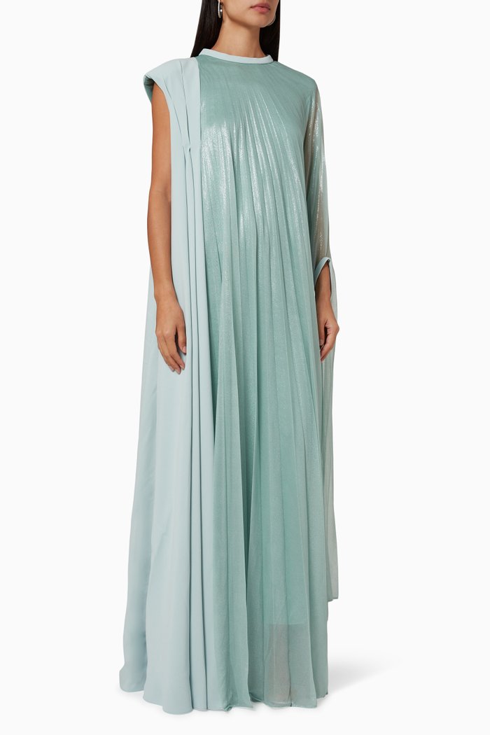 

Belted Maxi Dress in Crepe & Chiffon, Green