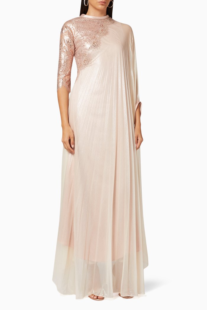 

Pleated Cape Maxi Dress in Chiffon, Pink