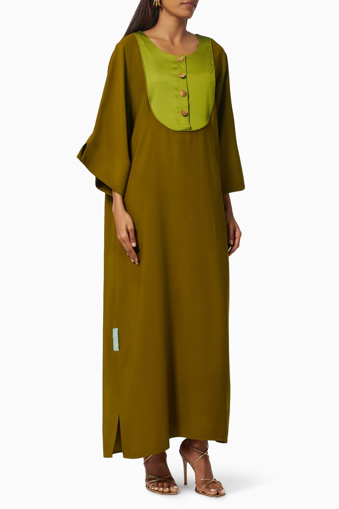 

Clean Cut Kaftan with Vintage Buttons, Green