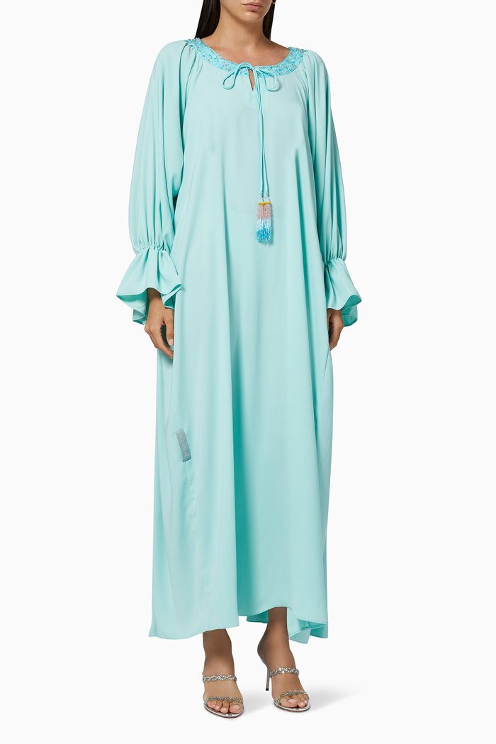 

Embroidered Kaftan with Tassels, Blue