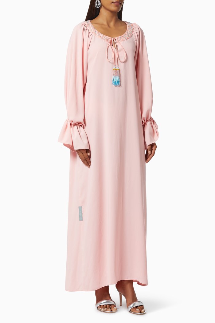 

Embroidered Kaftan with Tassels, Pink