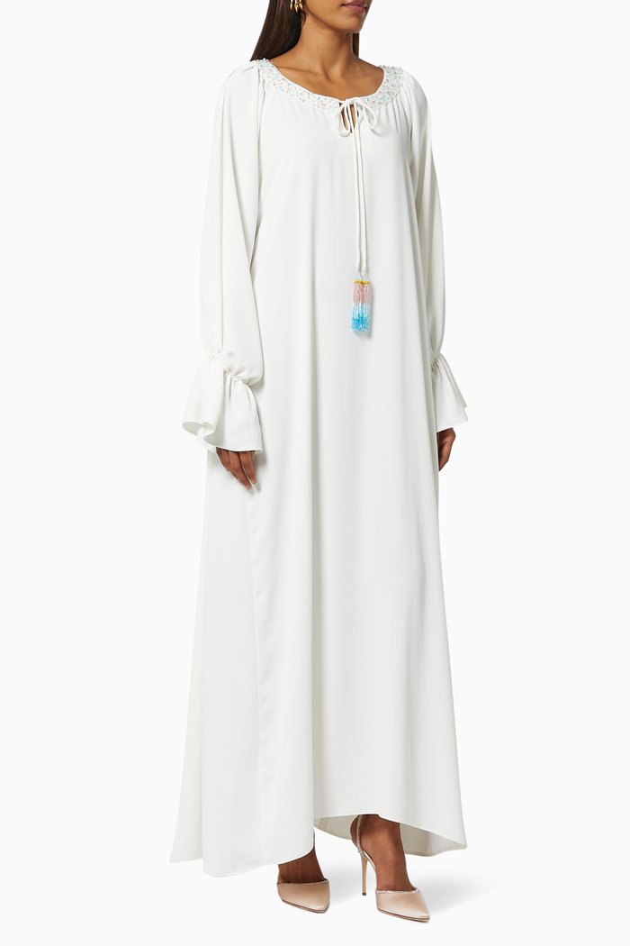 

Embroidered Kaftan with Tassels, White