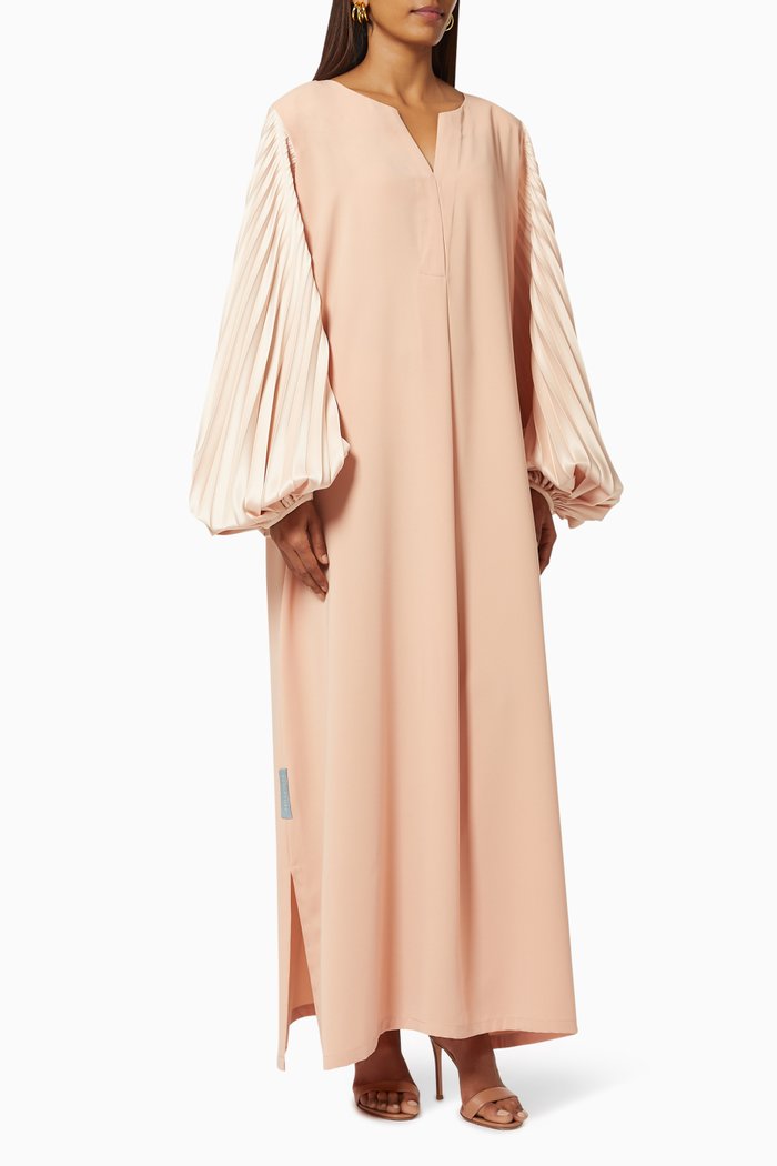 

Plisse Sleeve Dress, Neutral