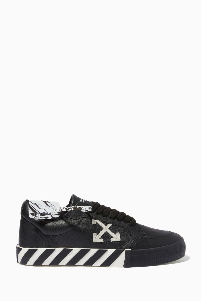 Low Vulcanized Sneakers in Calf Leather, Black