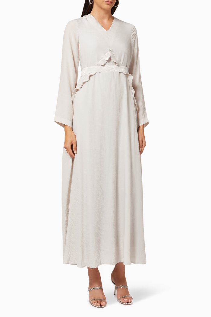 

Ruffle Maxi Dress in Crepe, Grey