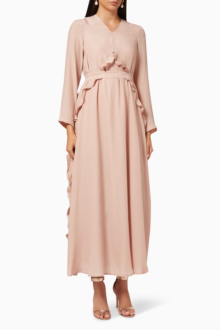 

Ruffle Maxi Dress in Crepe, Pink