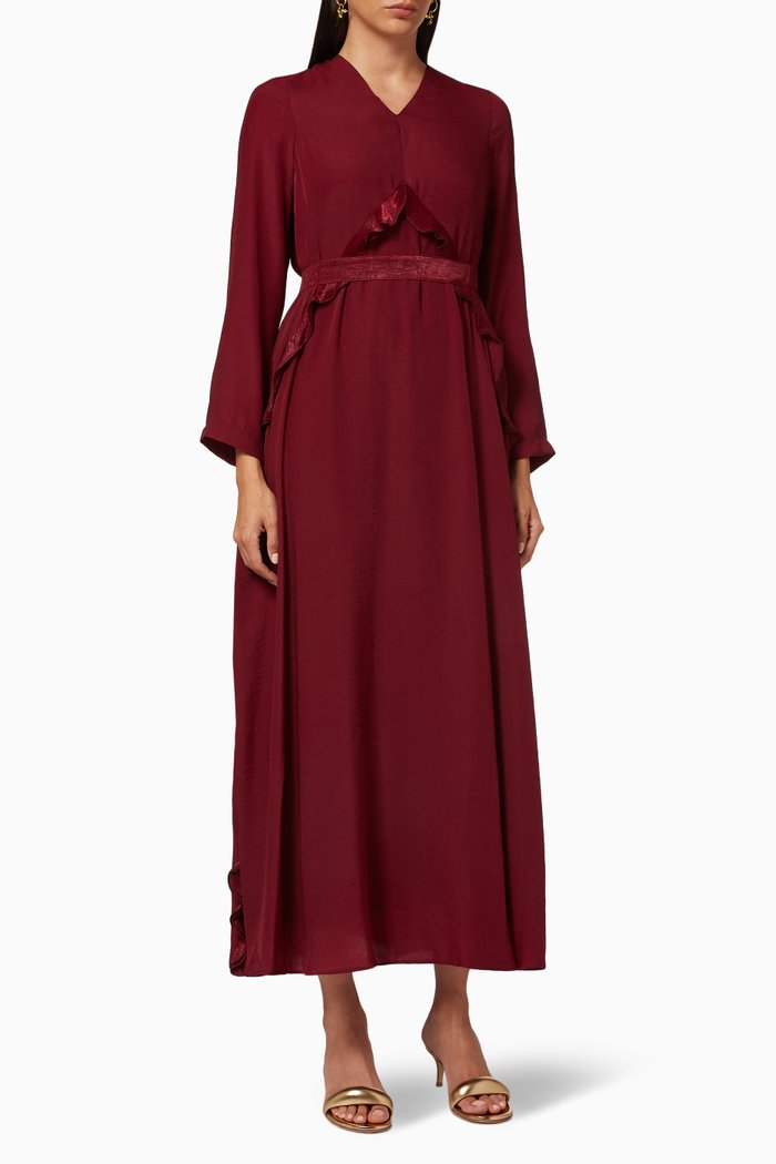 

Ruffle Maxi Dress in Crepe, Red