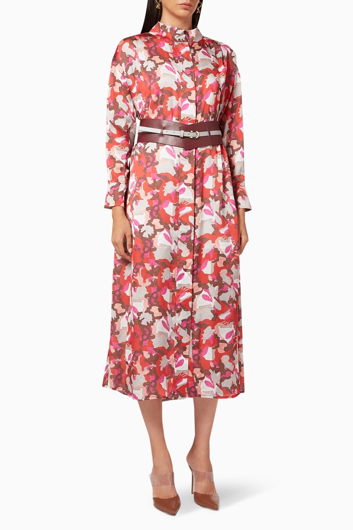 

Floral Midi Dress in Satin, Red