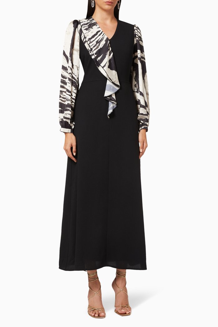 

Printed Maxi Dress in Crepe, Black