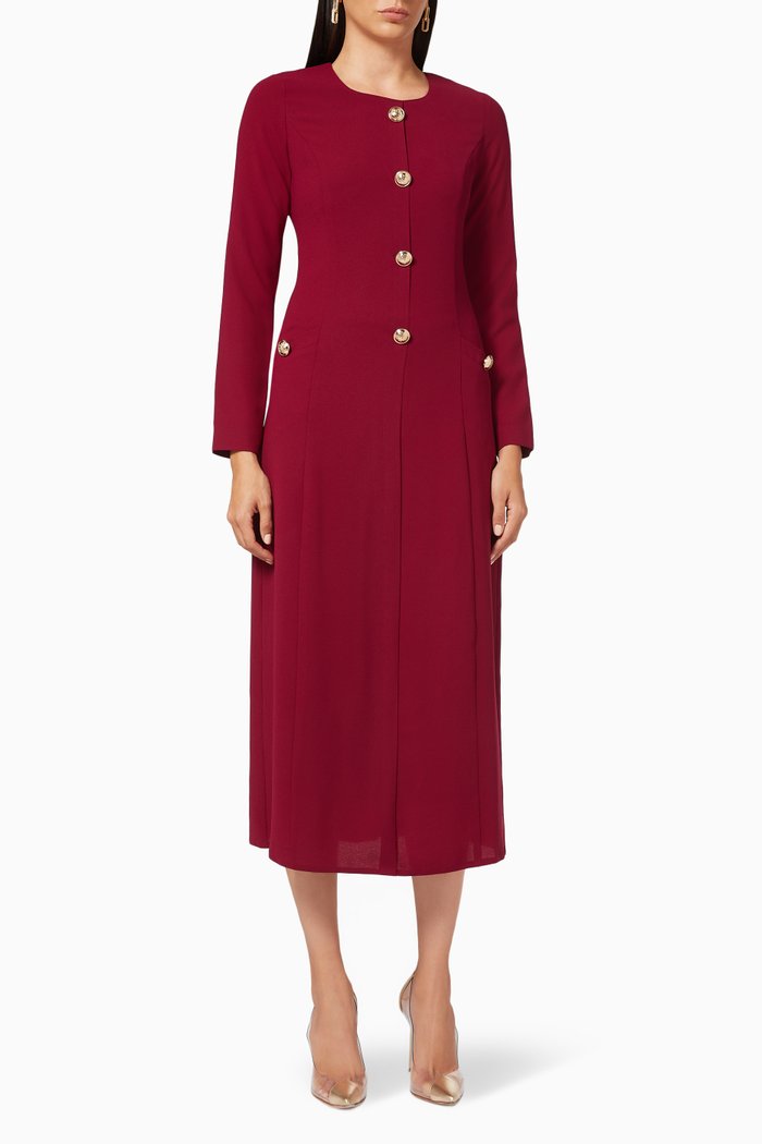 

Button Midi Dress in Crepe, Pink