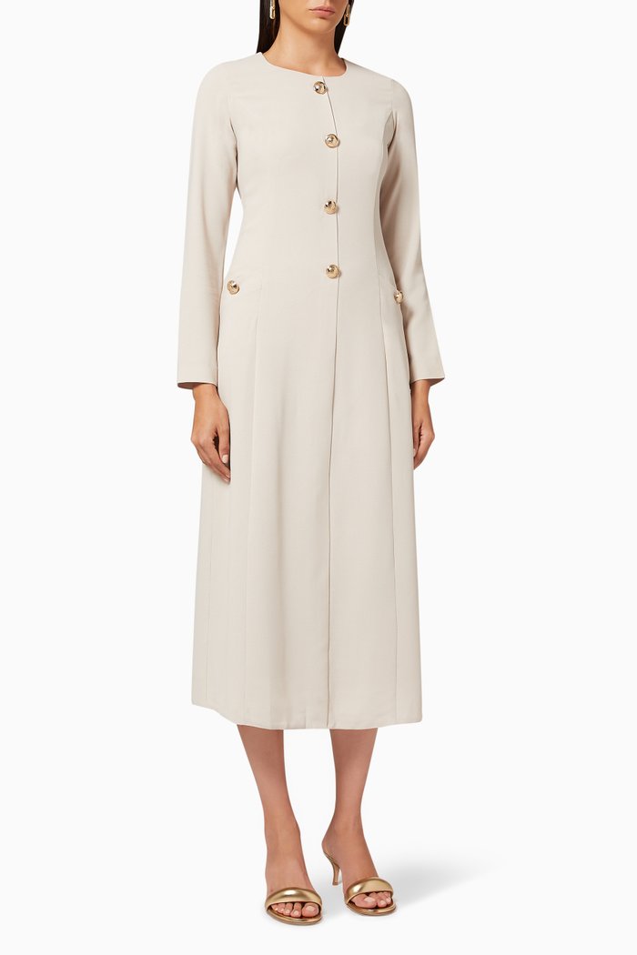 

Button Midi Dress in Crepe, Grey