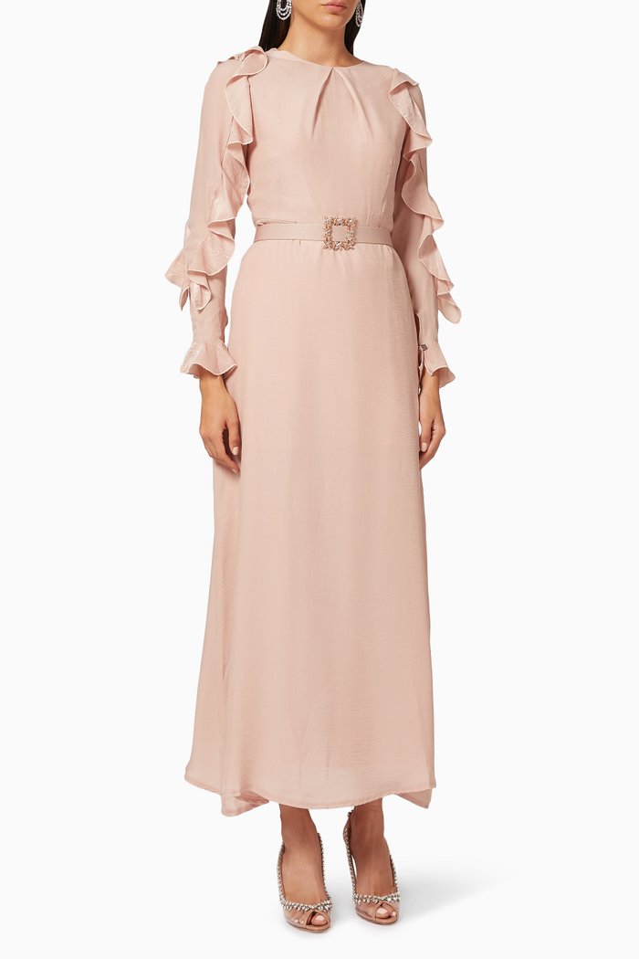 

Ruffle Maxi Dress in Satin, Pink
