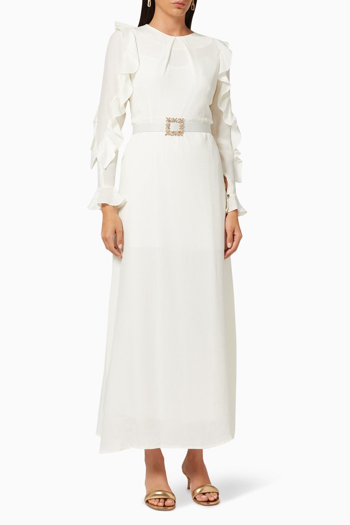 

Ruffle Maxi Dress in Satin, White