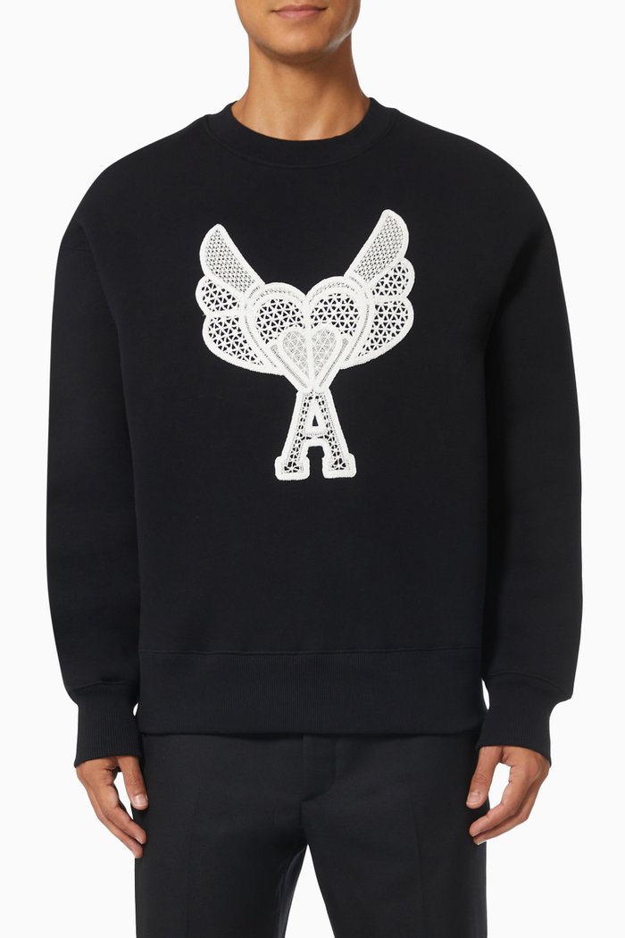 

Ami de Coeur Macramé Sweatshirt in Brushed Fleece, Black