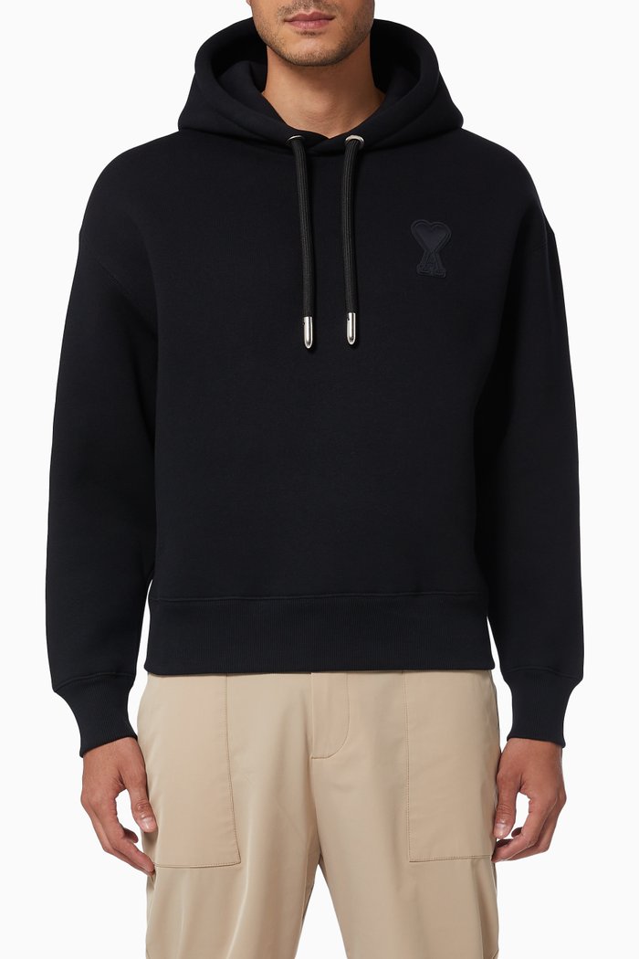 

Ami de Coeur Technical Patch Hoodie in Brushed Fleece, Black