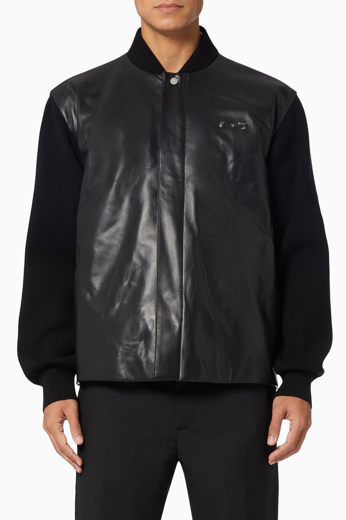Bomber Jacket in Hybrid Leather, Black