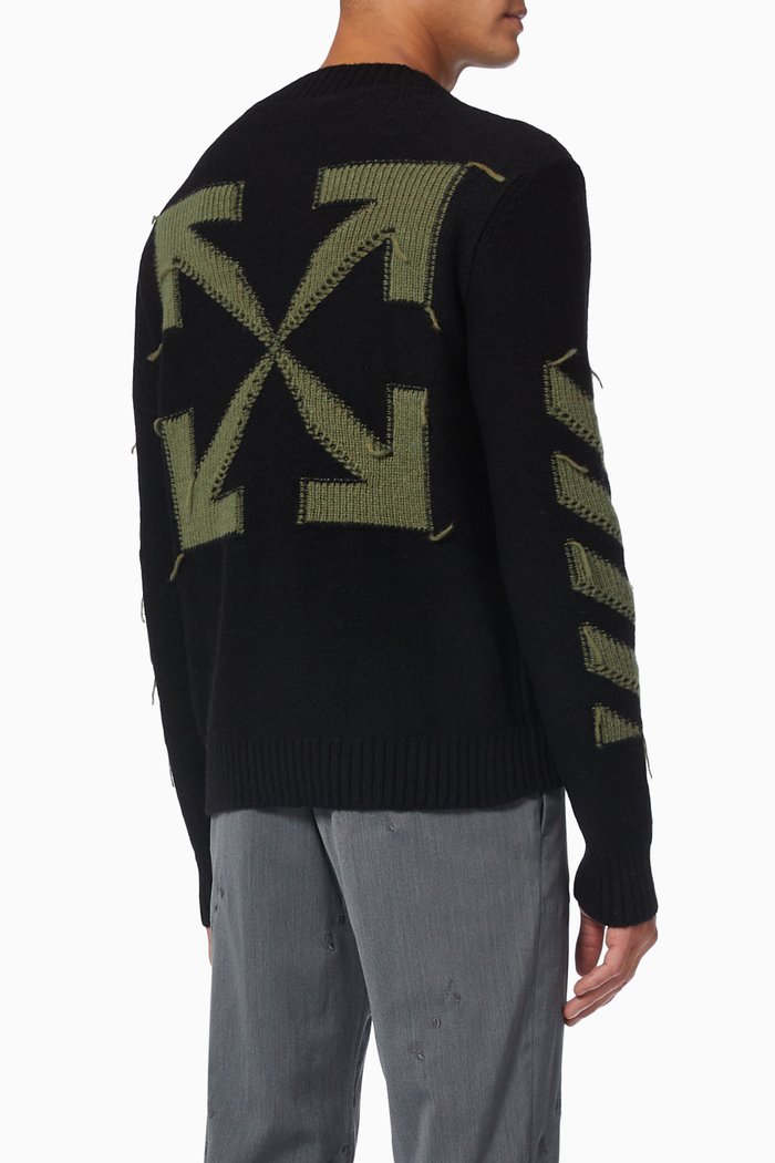 

Reverse Arrows Crewneck Sweater in Wool Knit, Black
