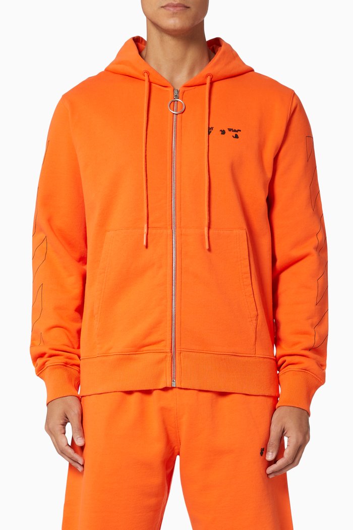 

Diagonal Zip Hoodie in Cotton Jersey, Orange