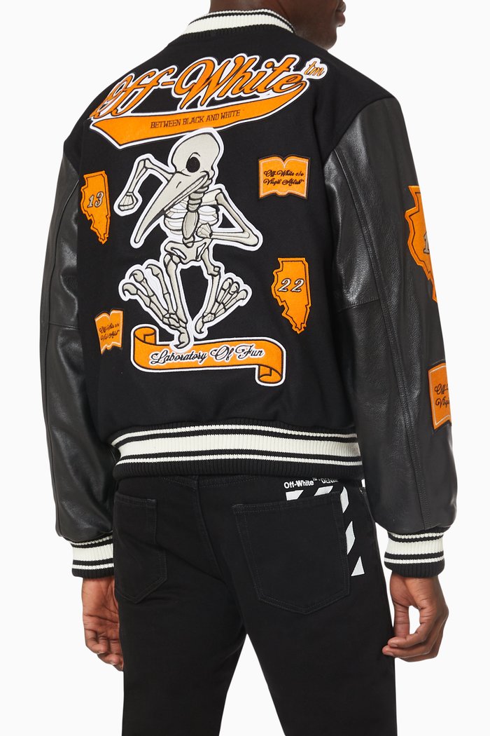 

Varsity Jacket in Wool & Leather, Black
