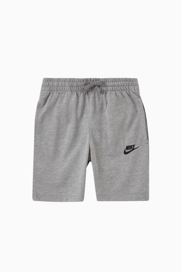 Swoosh Logo Print Shorts in Cotton, Grey