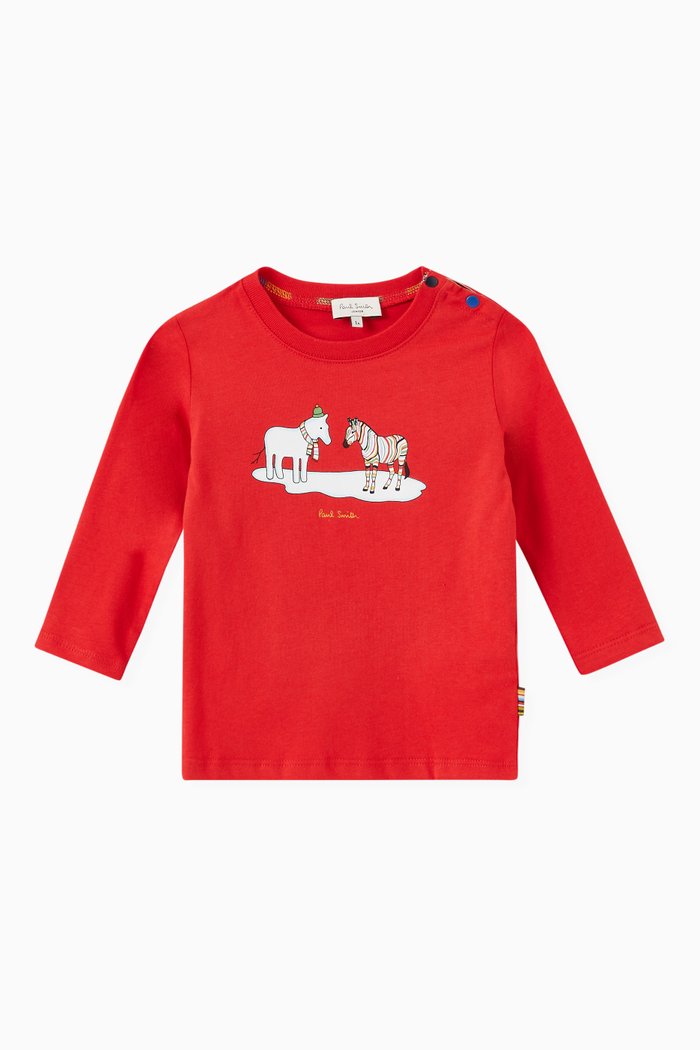 

Zebra Print T-shirt in Cotton Jersey, Red