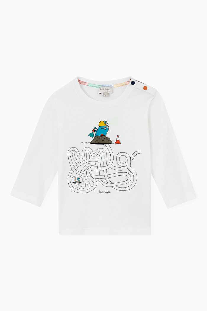 

Maze Print Long Sleeve T-shirt in Cotton Jersey, White