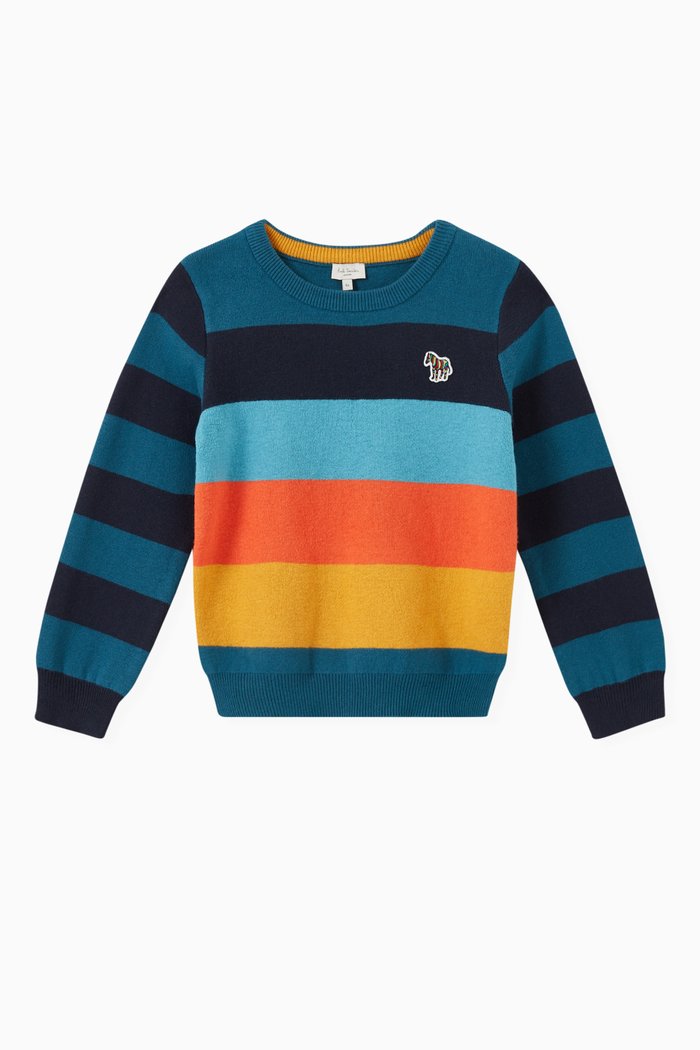 

Logo Striped Sweater in Cotton & Cashmere Blend Knit, Multicolour