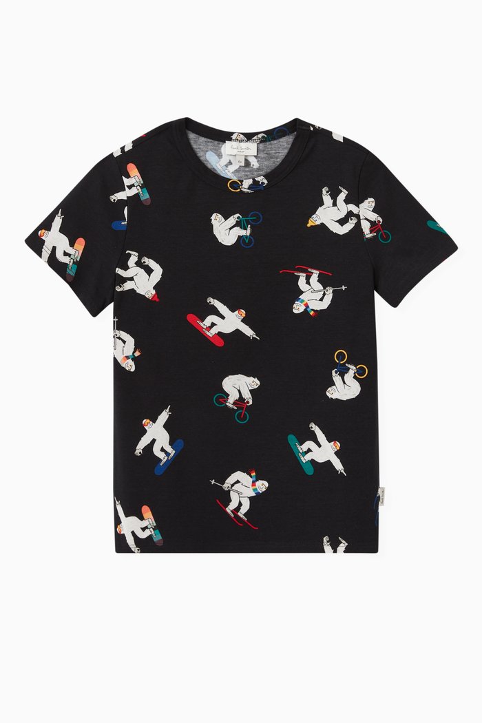 

Sporty Yeti Print T-shirt in Cotton Jersey, Black