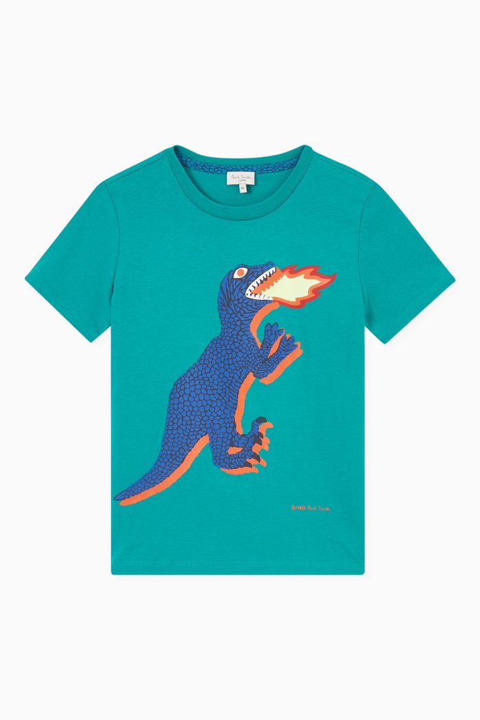 

Dino Fire Print T-shirt in Cotton Jersey, Green