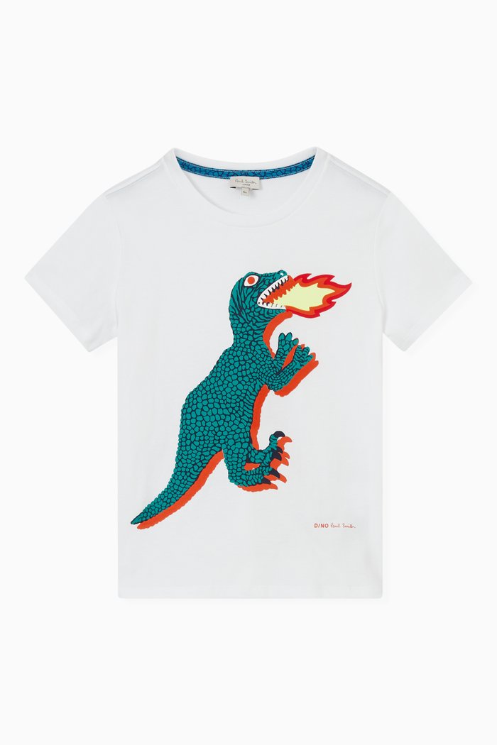 

Dino Fire Print T-shirt in Cotton Jersey, White