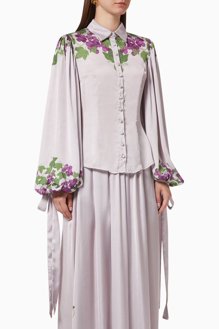 Vine Bubble Shirt in Soft Satin, White