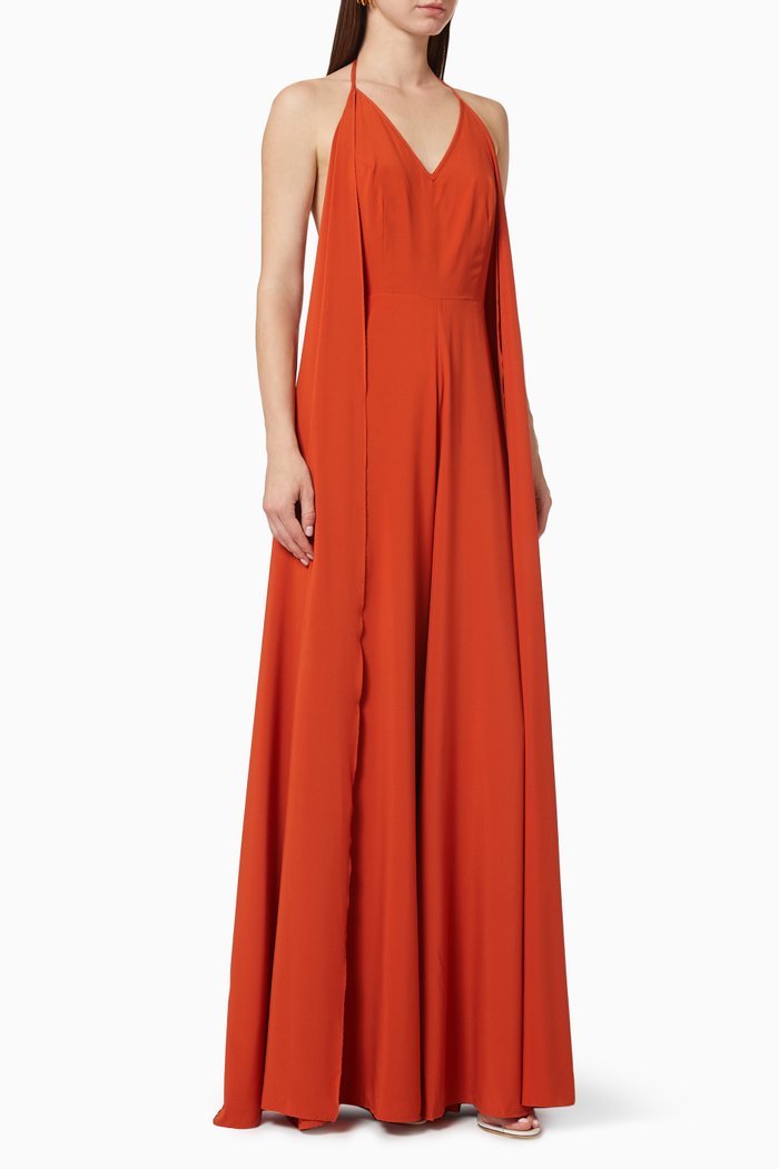 

Ama Wide Leg Jumpsuit in Stretch Poplin, Orange