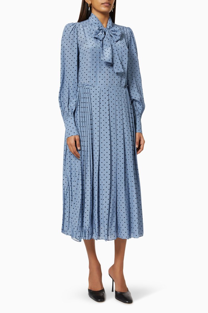 

Mimosa Midi Dress in Polka Dot Silk, Blue