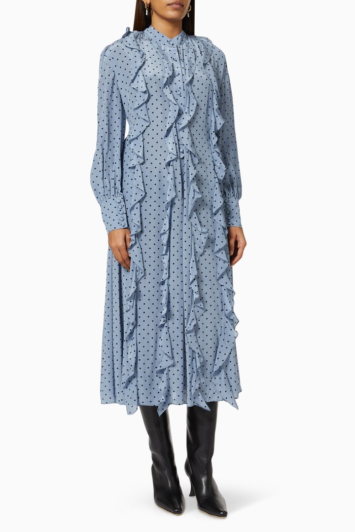 

Angie Midi Dress in Polka Dot Silk, Blue