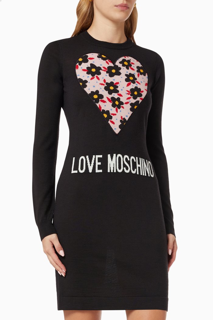 

Heart Inlay Dress in Wool, Black