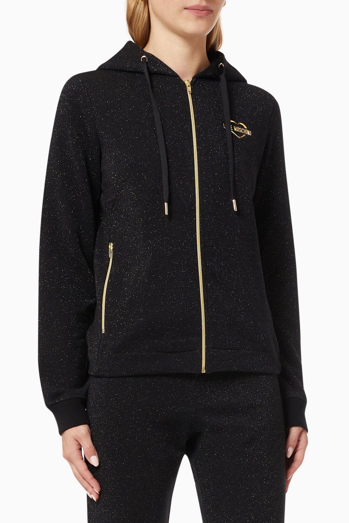 

Shimmer Logo Hoodie in Cotton, Black