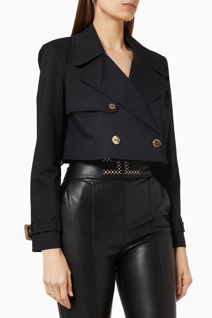

Crop Jacket with Lapels in Cotton, Black