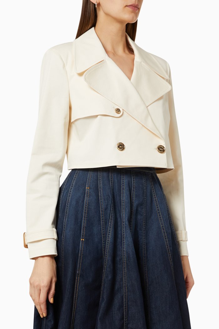 

Crop Jacket with Lapels in Cotton, White